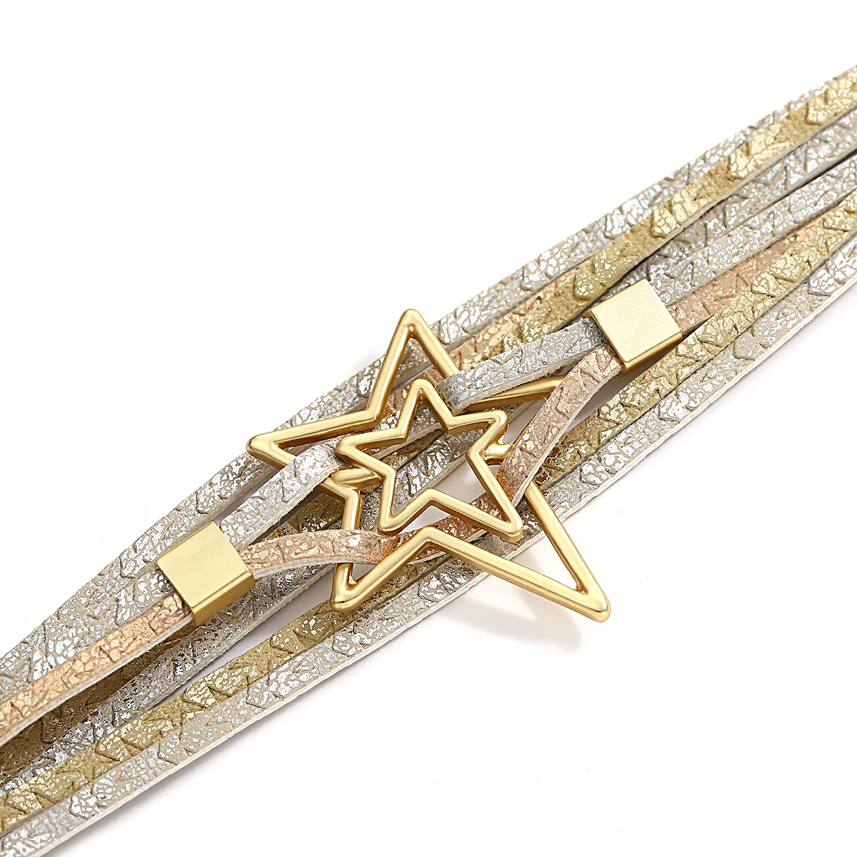 Metal Double Five-pointed Amorcome Star Charm Bracelets for Women Boho Stars Printed Leather Multilayer Wrap Bracelet Jewelry smile
