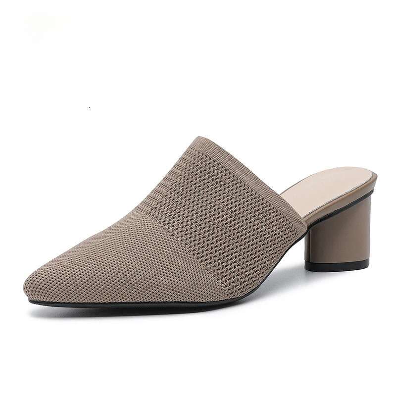 Half Female 2025 Summer New Breathable Women High Heel Slippers Fashion Large Size Women's Knitted Shoes