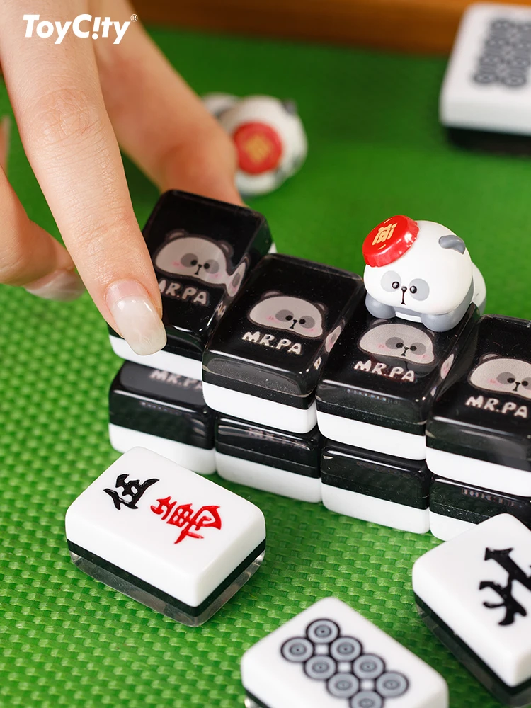 Toy City Mr.Pa Waiting For The Tile Series Cute Panda Mini Mahjong Tile Portable Mystery Box Gift Blind Box Collection