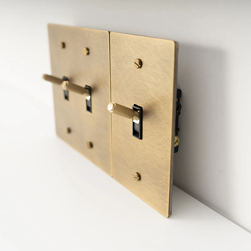 Retro Brass Panel American Standard UL 1GANG Antique Brass Knurled Toggle Switch 15A GFCI USB Socket 110V Dimmable LED Dimmer