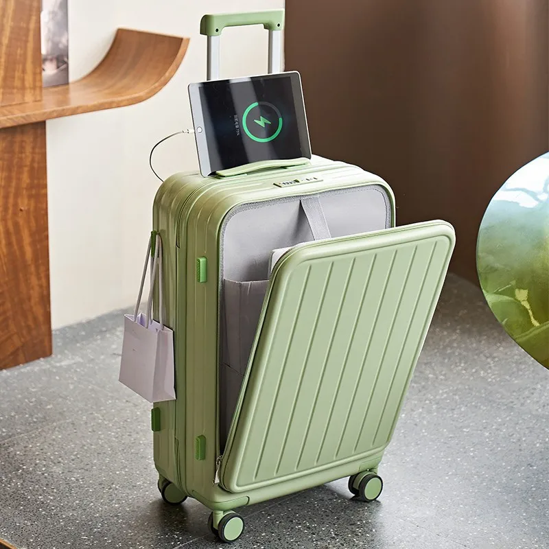 Carry On Luggage,PC Hardside Suitcase with Front Pocket, USB Charging Port,Spinner Trolley for Luggage with Locks water cup hold