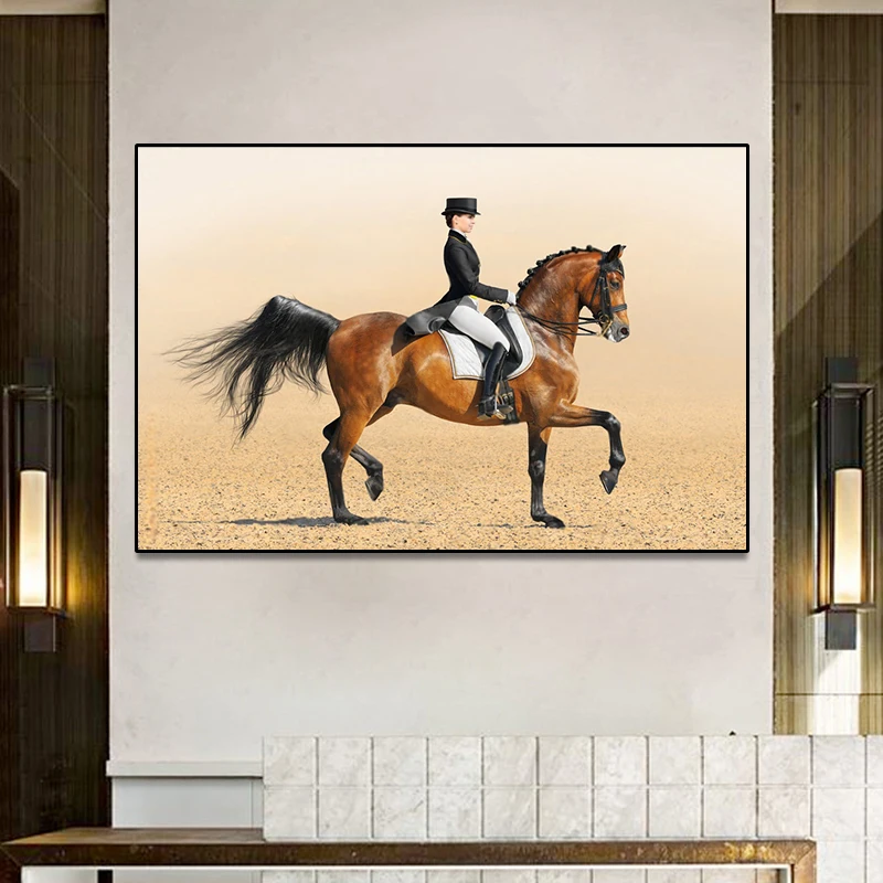 Equestrian Sport Brown Horse Canvas Painting Wall Art Horses Posters and Prints for Living Room Office Wall Decor No Frame