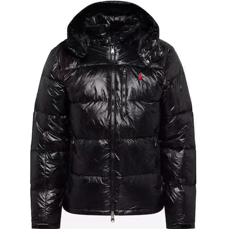 Men's Winter Designer Embroidered Badge Polo Jacket Hooded Patchwork Windproof Warm Jacket Duck Down Top European Size