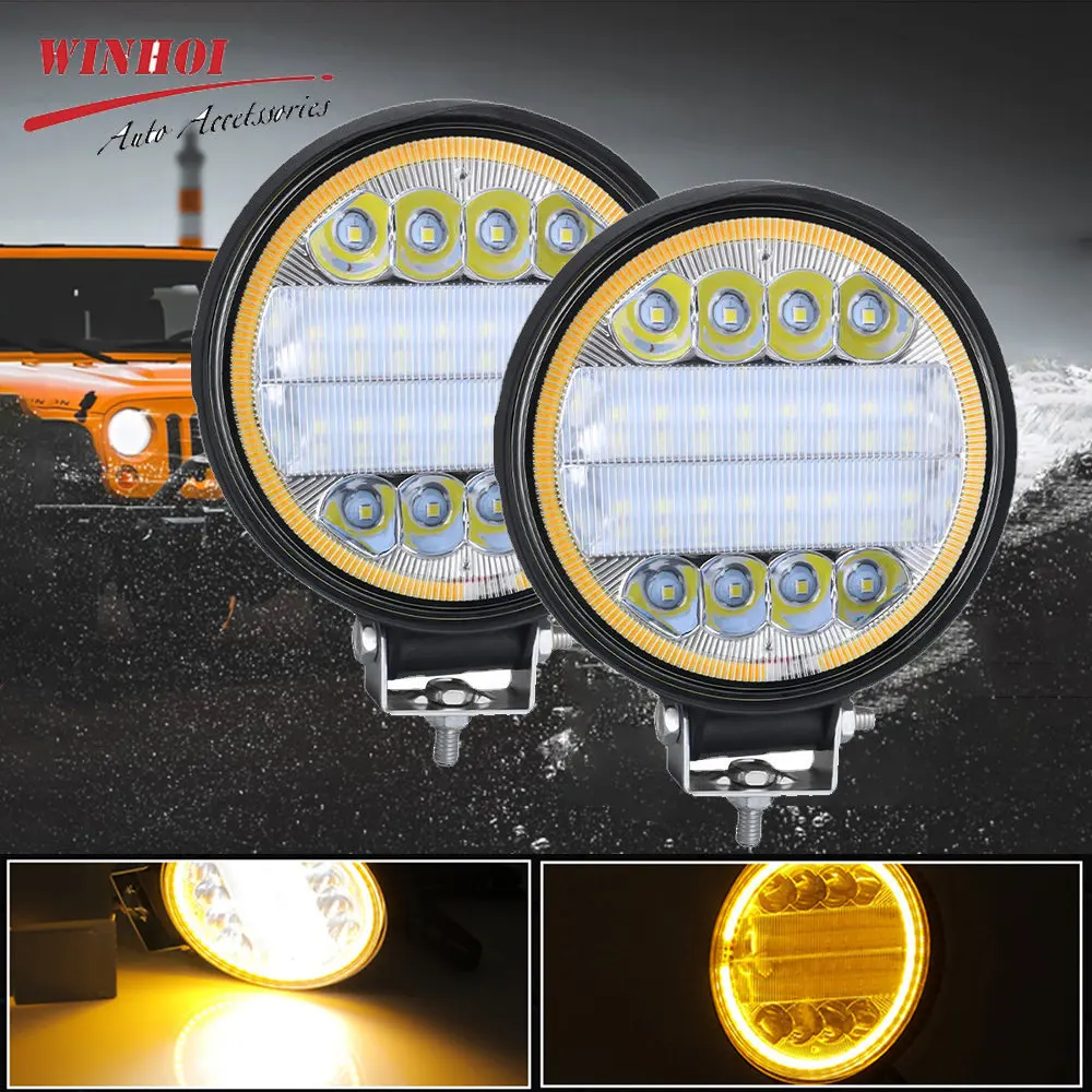 Led Work Lights 72W Led Spotlights for Car White Amber Light Bar Powerful 12v Led Headlight for Tractor Off Road 4x4 Accessories