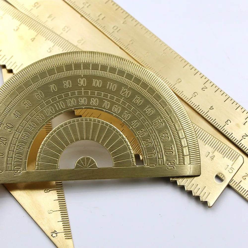 Brass Straight Tool Measuring Ruler Gold Bookmark ddmysmile Stationery Painting Drawing Tools Vintage Metal Triangle Ruler Protractor Smile