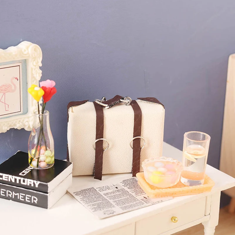 Leather Miniature 1:12 Dollhouse Suitcase Lage Box Briefcase Mini Bag Home Model Doll House Life ddmysmile Scene Decor Accessories Smile