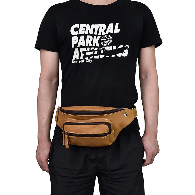 Pouch Men Belt Leather Casual Cowskin Waist Bags Of Male Crazy Horse Pack With Earphone ddmysmile Hole Fanny Smile