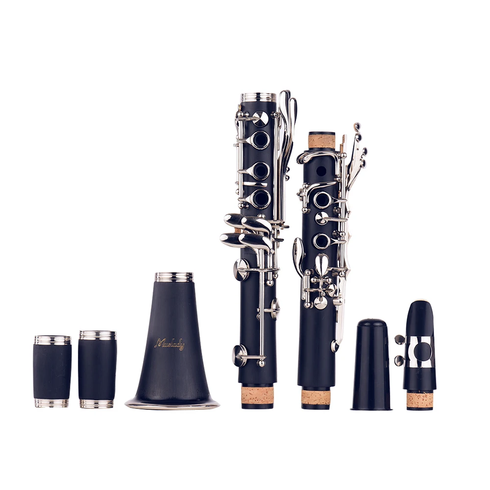 Muslady ABS 17-Key Clarinet Bb Flat with Carry Case Gloves Cleaning Cloth Screwdriver 10pcs Reed and Case Woodwind Instruments