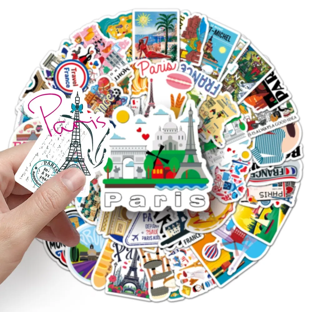 French Famous Paris 10/50pcs Tourist Landmark Check-in Attractions Stickers Travel DIY Travel Hand Account Guka Decal Kids Toys smile