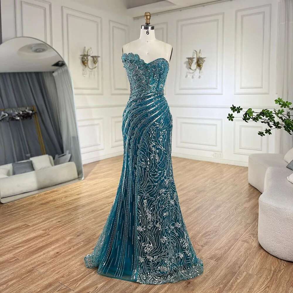 Hill Arabic Serene Blue Yellow High-Split Mermaid Beaded Evening Gown For | Wedding Party La72600 Customized