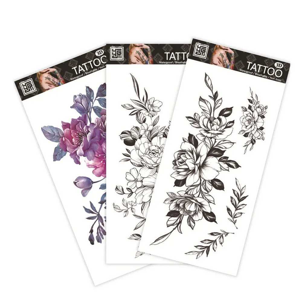 Hand drawn colorful flower tattoo stickers waterproof snake flower temporary tattoos female fake tattoos W241109