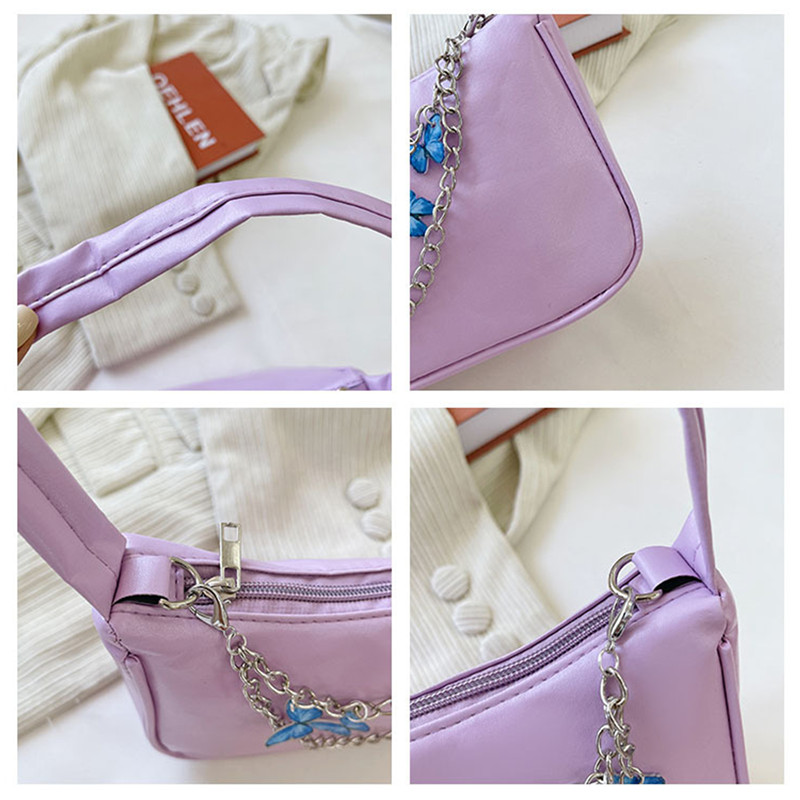 Fashion Women Butterfly Chain Shoulder Bags Ladies Pure Color Small Shopper Bag Purse Female Handbags PU Leather Bag Clutch