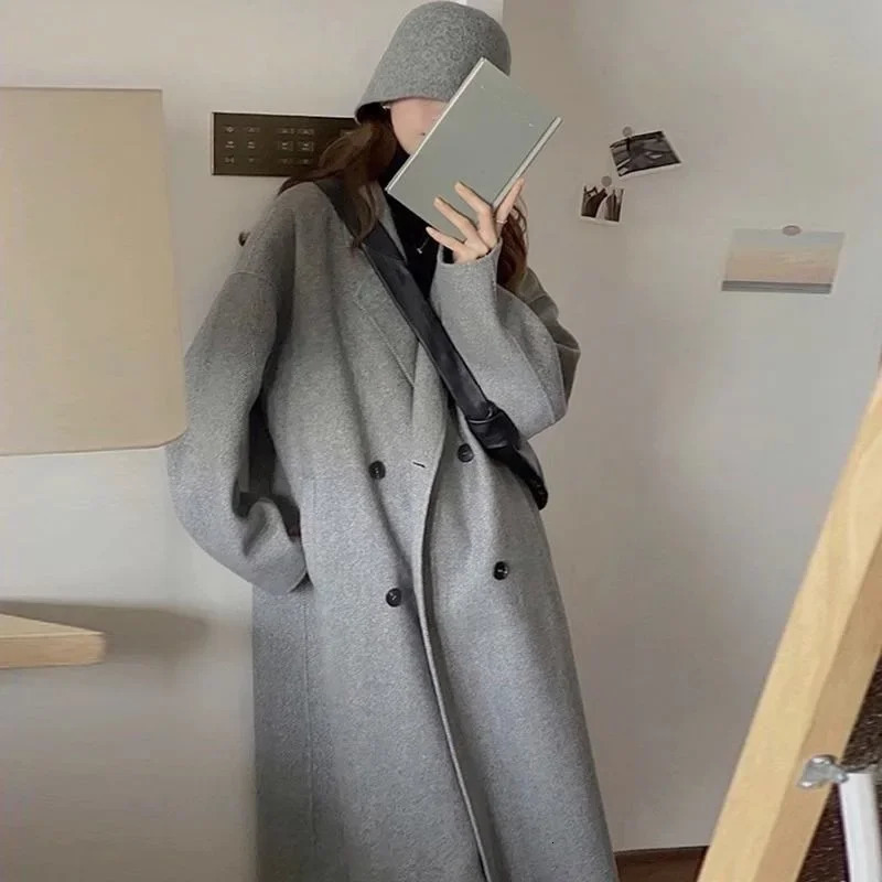 Double sided wool products medium length womens coat autumn and winter Korean knee length wool jacket 241108
