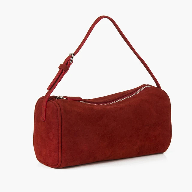 Donna-In First Layer Cowhide Mini Suede Handbag Real Leather Square Pen Container Bag For Women Suede Zipper Style Thread