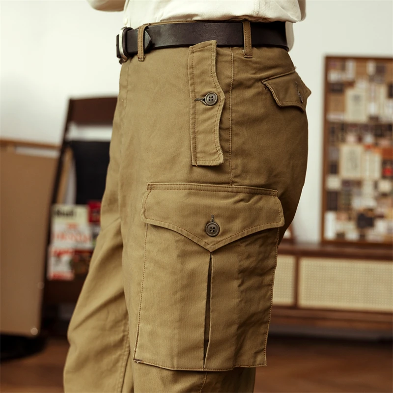 Red Tornado Ground Crew Trousers 1930s Style Mens Tapered Cargo Pants Dark Khaki