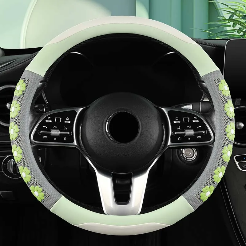 Material Napa Brightly Leather Colored Car Steering Wheel Cover Universal Auto ddmysmile Parts Non-Slip Wear-Resistant 38Cm Smile