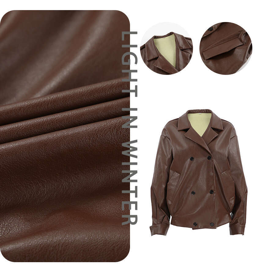 shanshi leather jacket women Winter brown women's high-end loose suit collar, leather jacket, 2024 new style