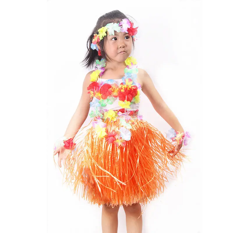 Adult Stage Plastic Kid Fibers Grass Skirts Hula Skirt Cosplay Costume Halloween Hawaiian Costumes Festive & Party Supplies smile &