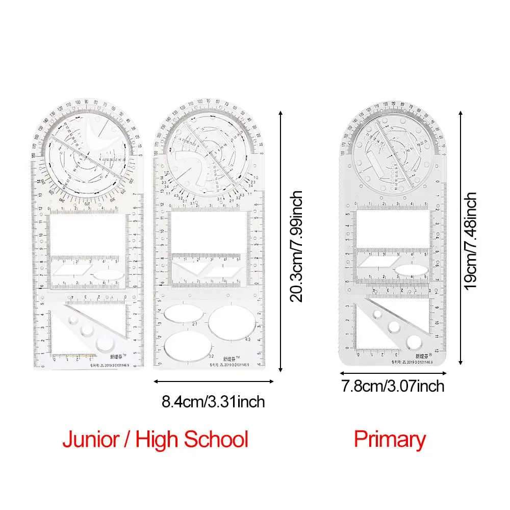Multifunctional Ruler Plastic Geometric Rotatable Drawing Template Measuring Tool School Office Architecture Drafting ddmysmile Supply Smile