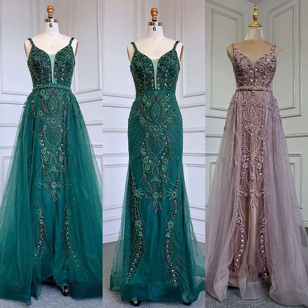 Skirt Customizedgreen Detachable Sexy Spaghetti Straps Mermaid Elegant Beaded Evening Dresses Gowns Party La71363
