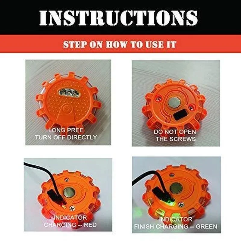 Pack Road 3 LED Flares Emergency Lights USB Rechargeable Roadside Warning Safety Disc Magnetic Base Flashing Flare Kit for Car smile