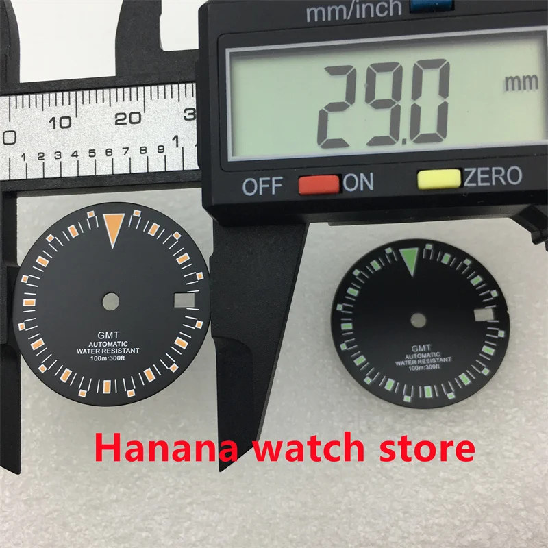 BLIGER 29mm black dial green luminous index suitable for NH34 movement watch accessories