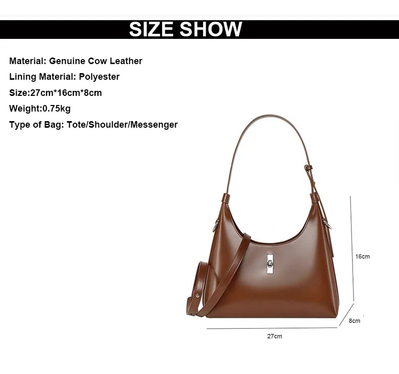 New Women Underarm Genuine Leather Shoulder Crossbody Bags Ladies Retro Tote Bag High Quality Commute Handbags Black Hasp Style BagVoyage