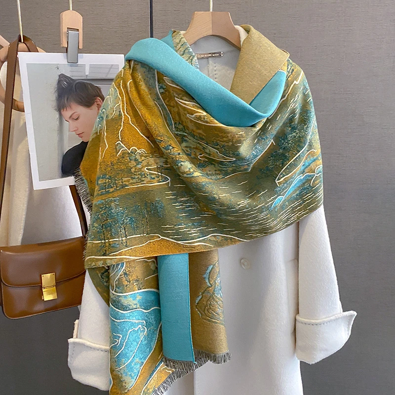 Cashmere 2023 Brand Scarf Women Winter Warm Pashmina Design Shawl Wrap Houndstooth Blanket Poncho Foulard Bufanda Bandana smile