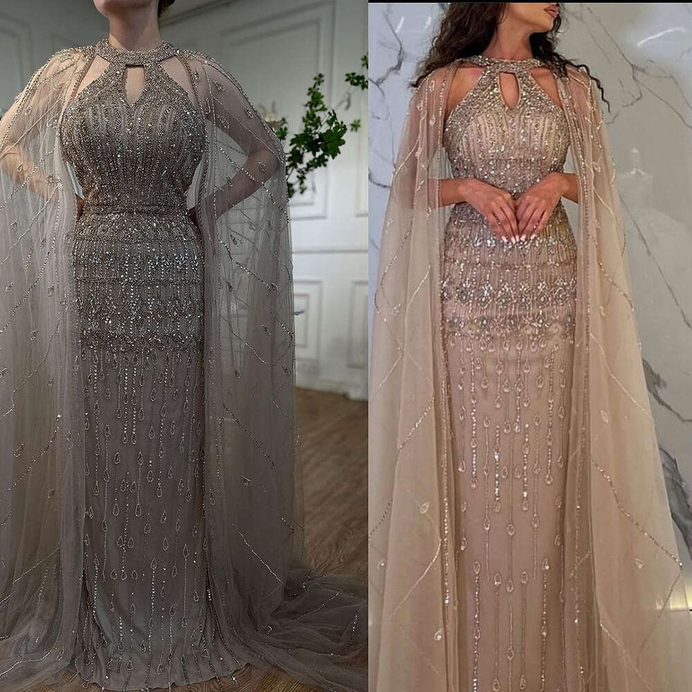 Serene Hill Mermaid Cape Beaded Evening Dresses Gowns For Arabic Party LA Customized