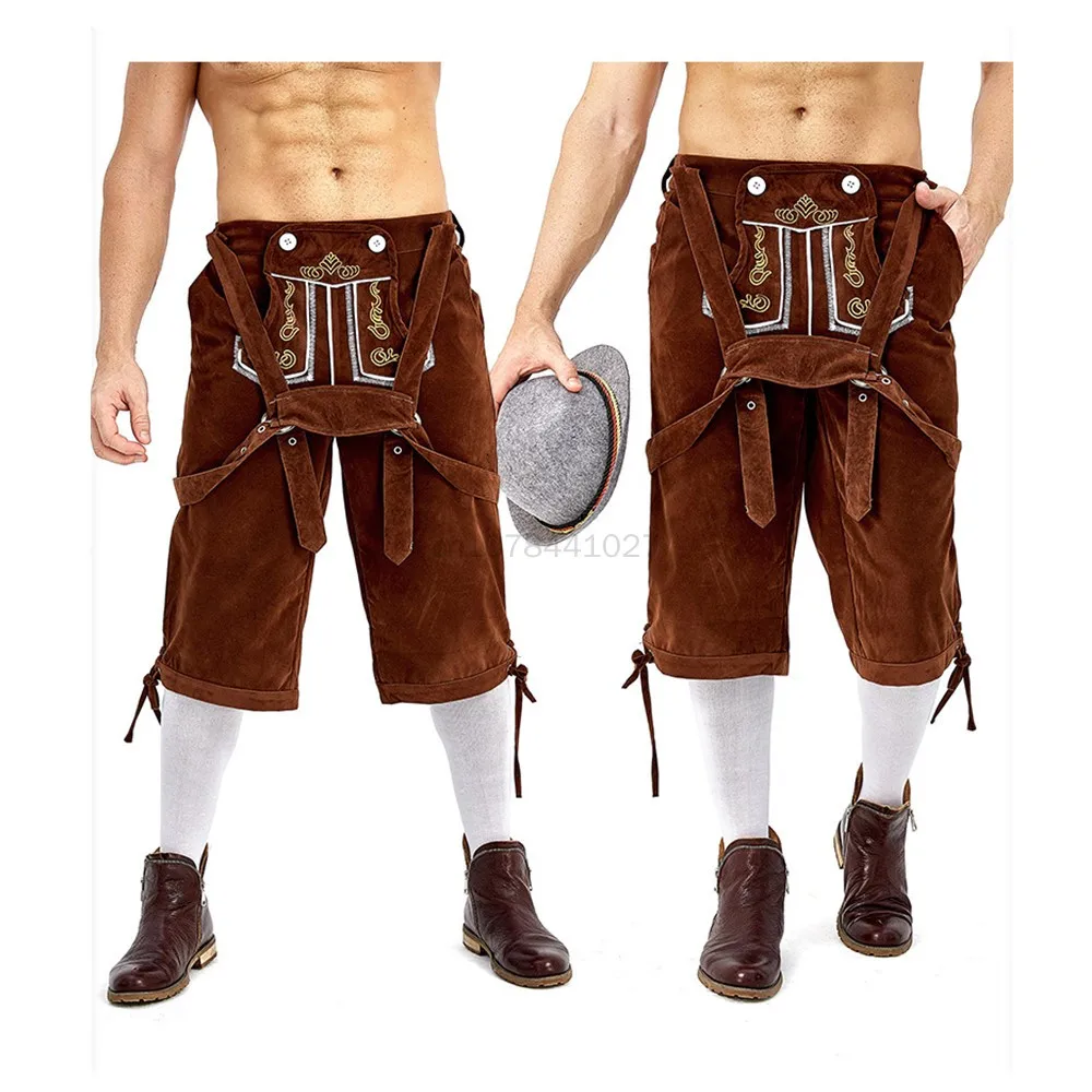Man Beer Germany Oktoberfest Lederhosen Costume Halloween Bavarian ddmysmile Carnival Party Deluxe Cosplay Suspenders Shorts Smile