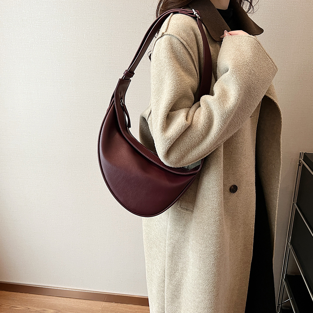 Women Simple Crossbody PU Leather Vintage Sling Zipper Closure Solid Color Daily Bag for Ladies