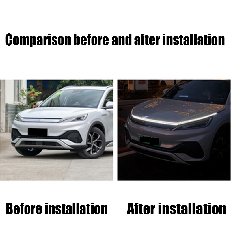 For BYD Atto3 Yuan Plus 2022 2023 Automotive hood through type daytime running light dynamic LED grille atmosphere light strip