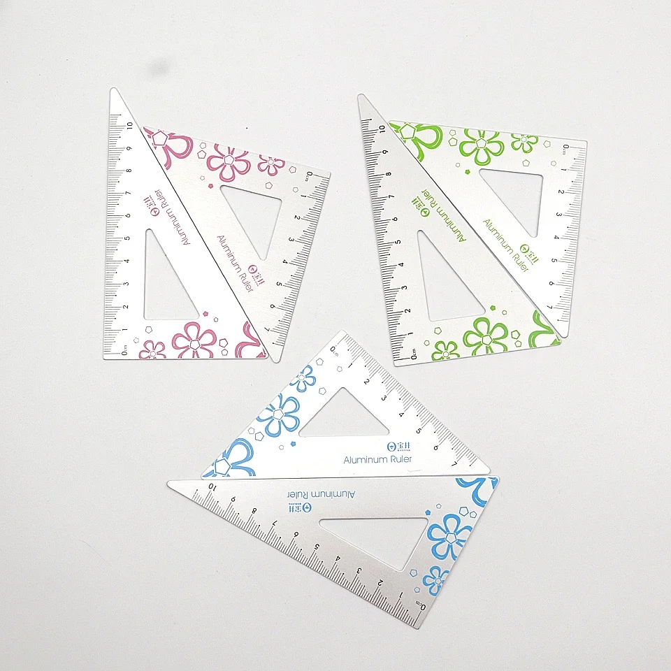 Alloy Triangle Aluminum New Ruler Students Maths Geometry Metal Set Office School Stationery Supplies ddmysmile Rulers 2Pcs/Set Smile
