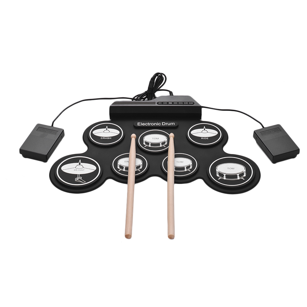 Electronic Drum Set with Drum Pedals and Sticks Roll-Up Drum Practice Pad Electric Drum Pad Holiday Birthday Gift for Kids