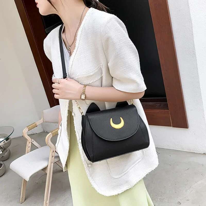 Summer Sailor Moon Ladies Handbag Black Luna Cat Shape Chain Shoulder PU Leather Women Messenger Crossbody Small Bag Purses