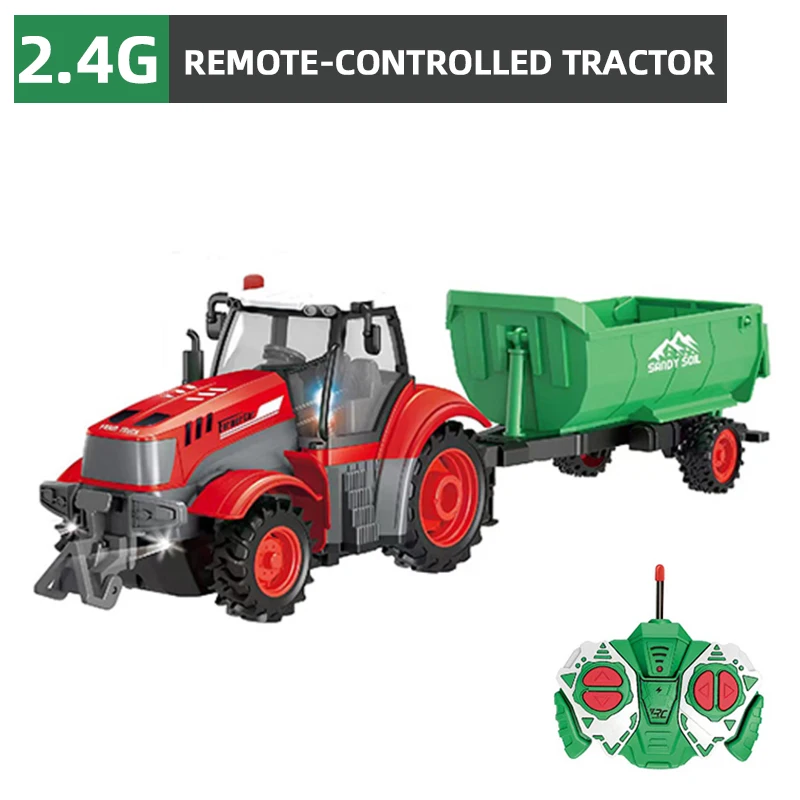 1/24 RC Farmer Toys Set Tractor Trailer with LED Headlight 2.4G Remote Control Car Truck Farming Simulator for Children Kid Gift