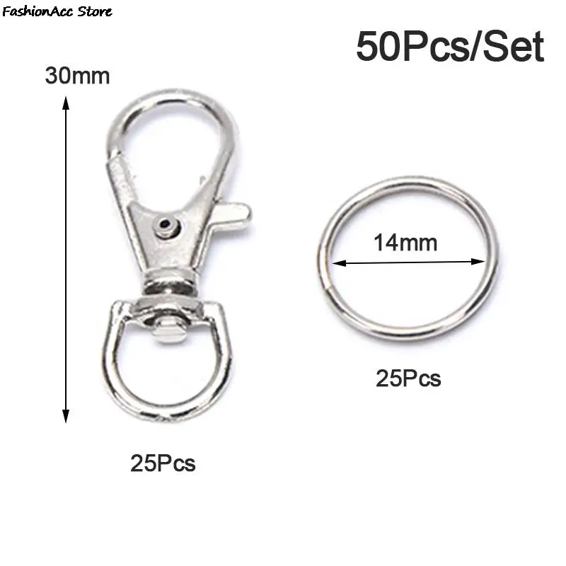new 50pcs 2025 Metal Key Chain Rings Swivel Clasps Lanyard Snap Hook Lobster Claw Clasps Jewelry Finding 25pcs Clasp +25pcs Chain Rings