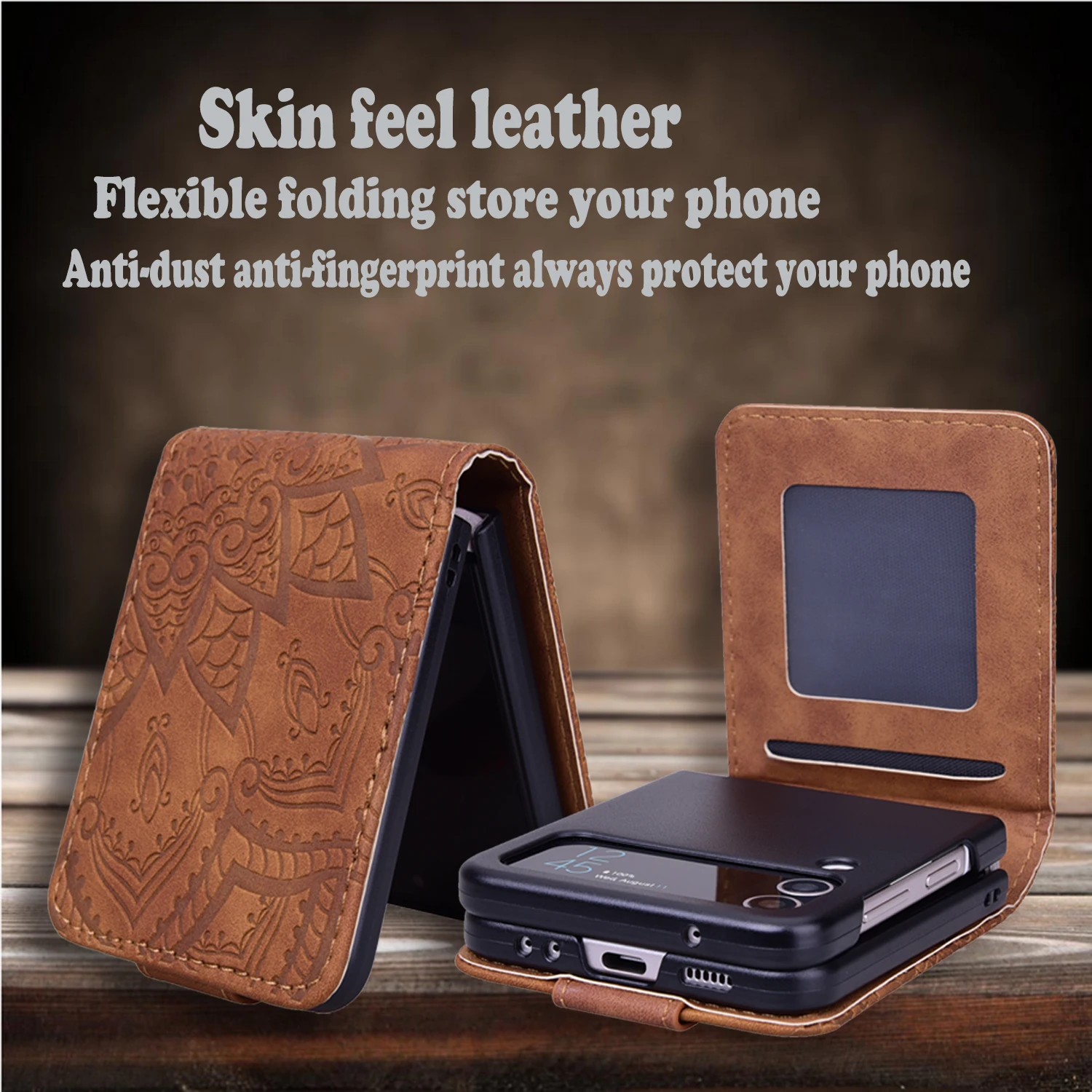 Leather Holder Wallet Card Phone Case for Samsung Galaxy Z Flip 5 4 3 5G Flip4 5G Flip3 Matte Feeling 3D Eming Cover Fundas smile