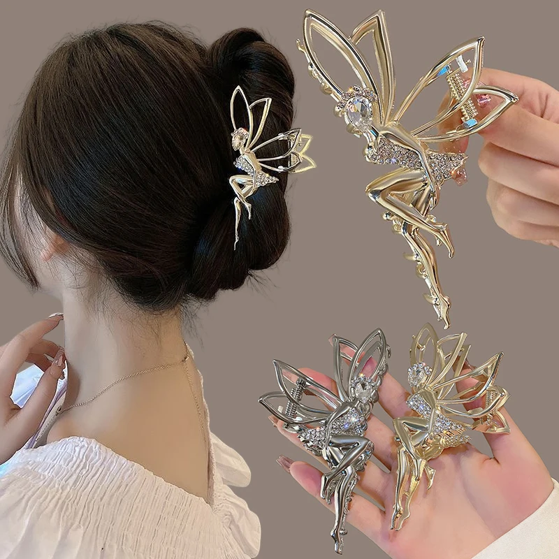 POPACC Elegant Water Diamond Elf Metal Claw Women Crystal Pearl Hair Ornament Crab Clip Hair Clip Girls Jewelry Gift
