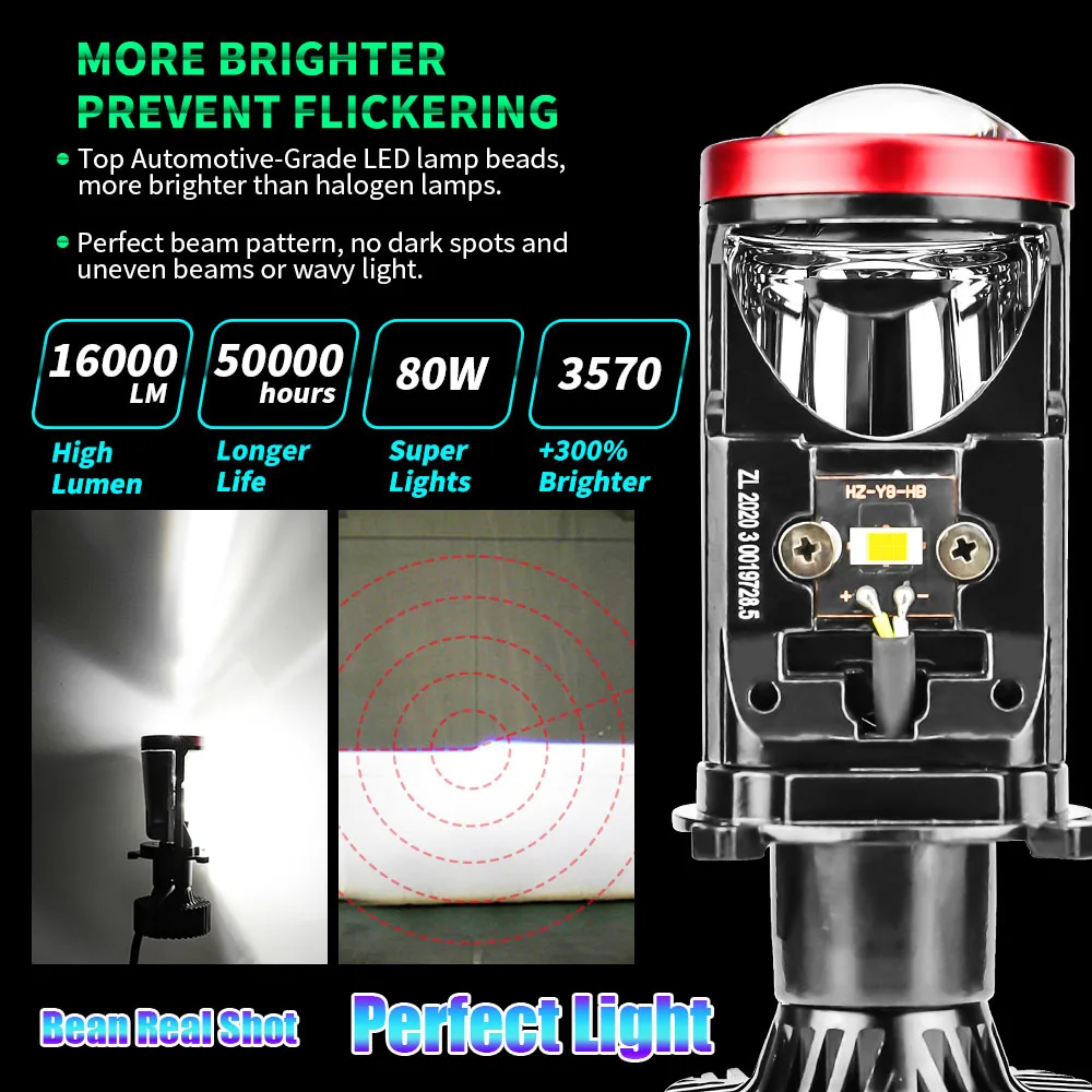 60000LM Y8 H4 LED Headlights with Projector Lens Turbo Fan Auto H4 LED Lights Super Bright 9003 HB2 H4 Hi-Lo Car LED Headlight