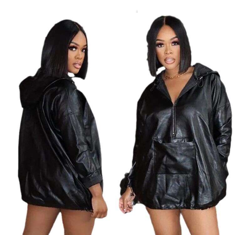 shanshi leather jacket women autumn and winter PU women's drawstring hooded leather top for sale