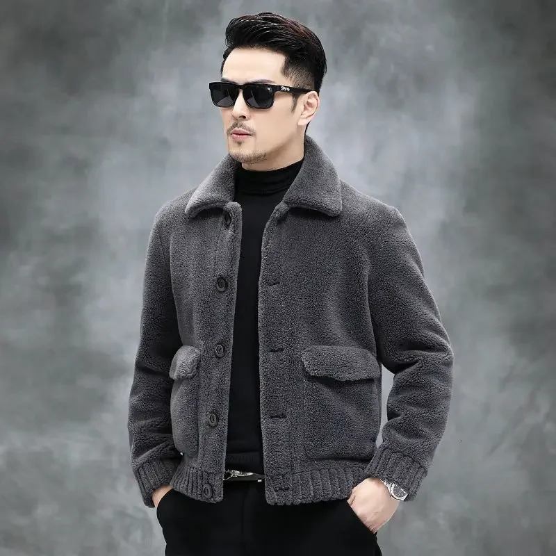 Autumn Winter Mens Cotton Fur Jacket Mens Short Sleeve Collar Coat Mens Casual Thick Warm Coat I529 241108
