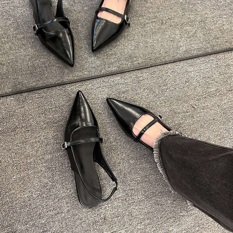New Design Veet Moccasins Fashion Pointed Toe Loafers Ladies 2024 Spring Black Ballet Flat Shoes Women Sandals