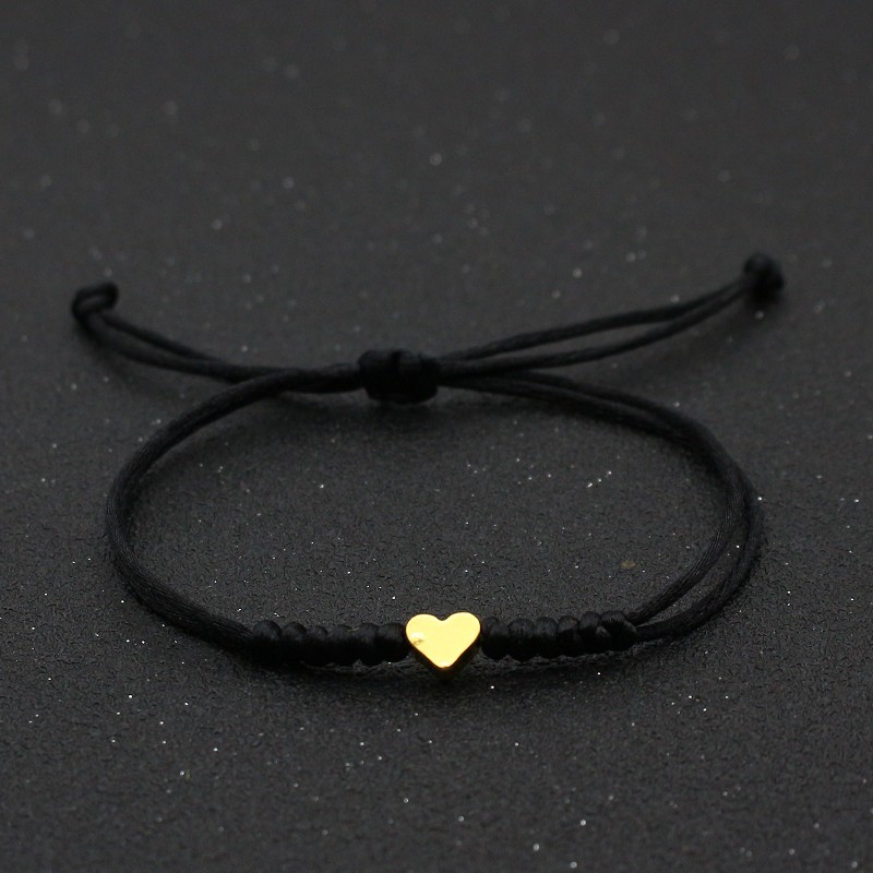 Hfarich Lucky Tiny Heart Bracelets For Women 9 Colors Handmade Braided Rope Jewelry Black Pink Red Bracelet Female Wholesale smile
