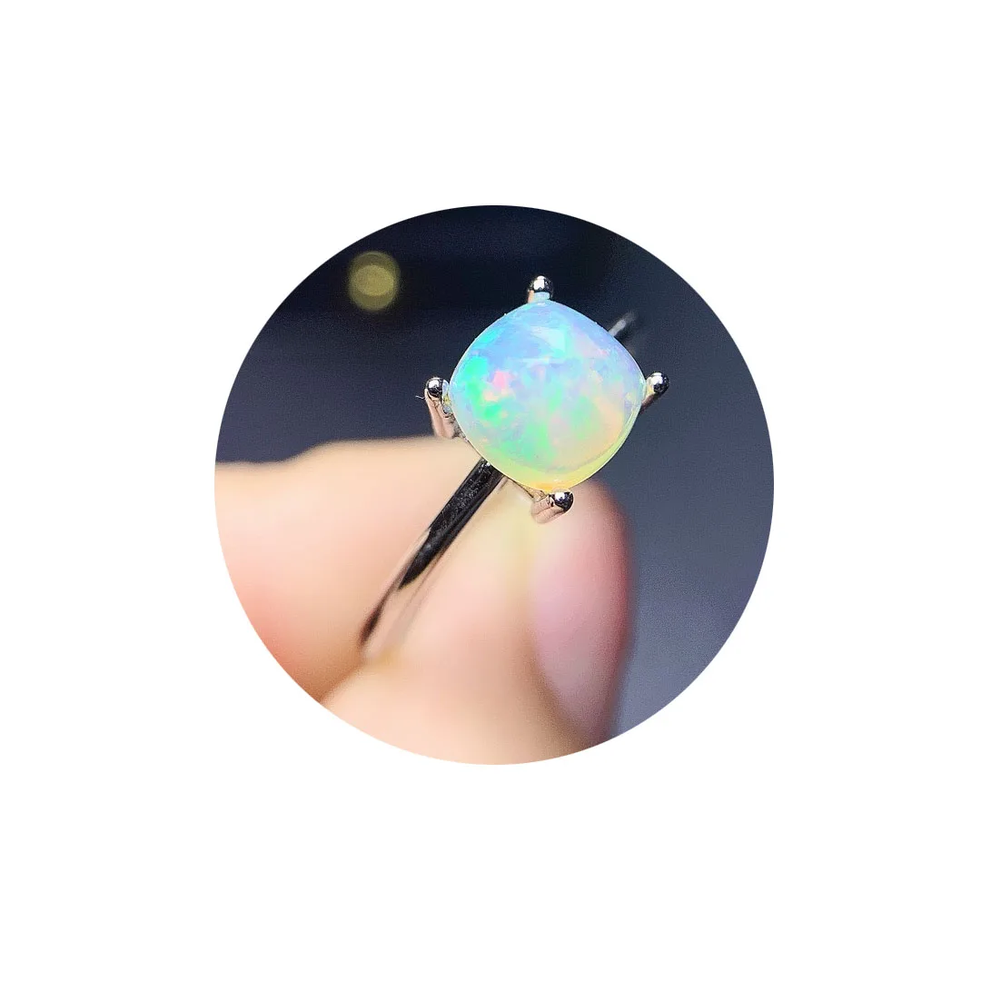 Opal Vintage Genuine Engagement Ring Sterling Sier Solitaire Natural Opal Promise Ring October Birthstone Ring smile