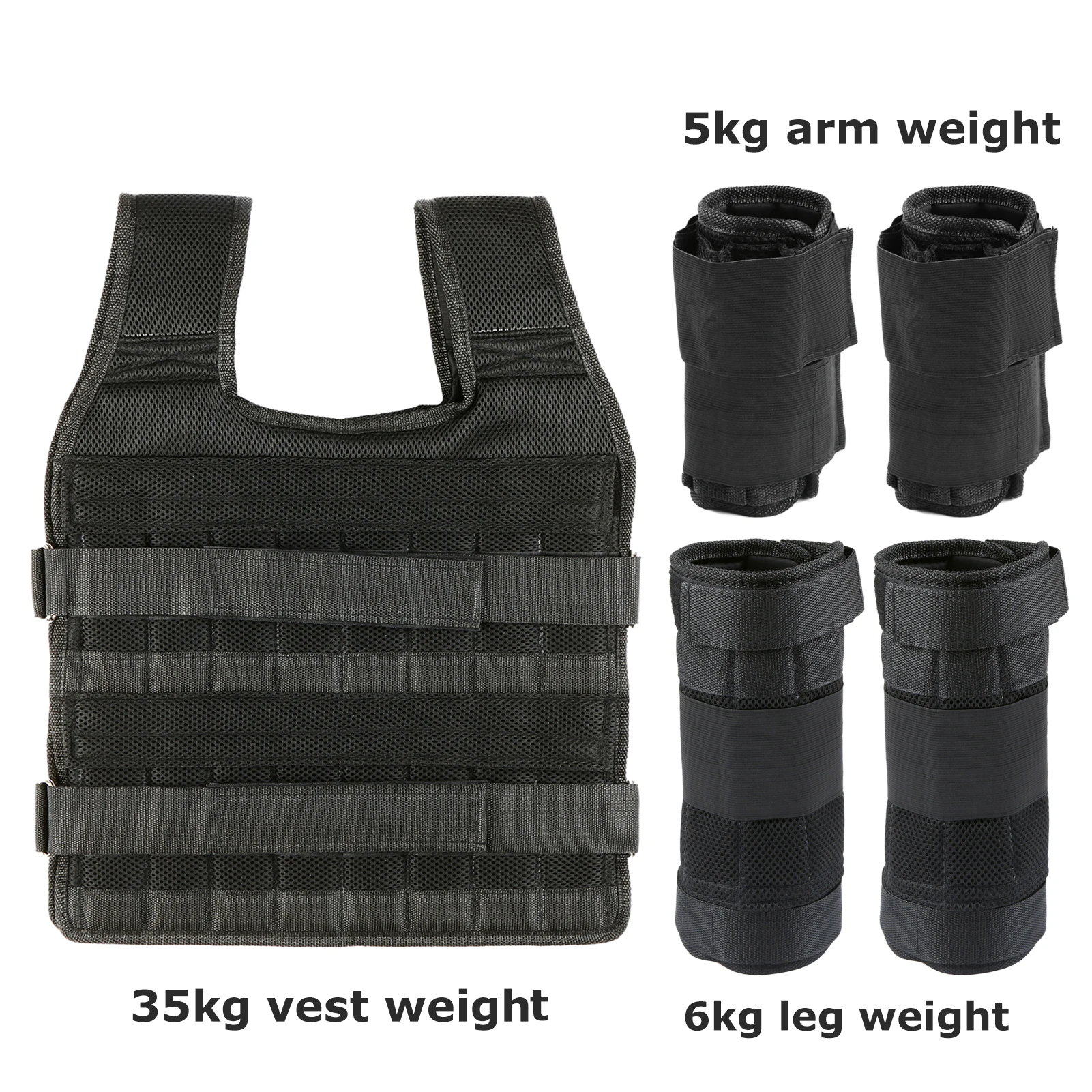 Weight Vest Adjustable 15kg/35kg Exercise Loading Weight Vest Strength Training Jacket with 6kg Leg Weight 5kg Arm Weight smile