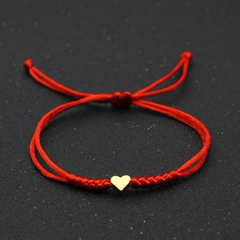 Hfarich Lucky Tiny Heart Bracelets For Women 9 Colors Handmade Braided Rope Jewelry Black Pink Red Bracelet Female Wholesale smile
