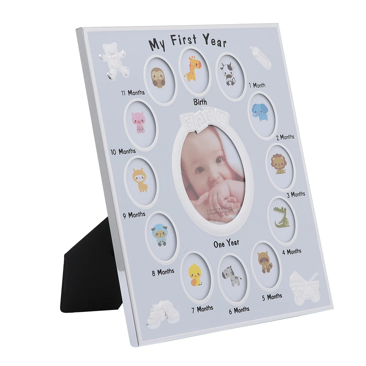 1Pc Baby 12 Months Photo Frame My First Year Baby Picture Frame Growth Record Photo Frame Infant Birthday Display Rack (White)