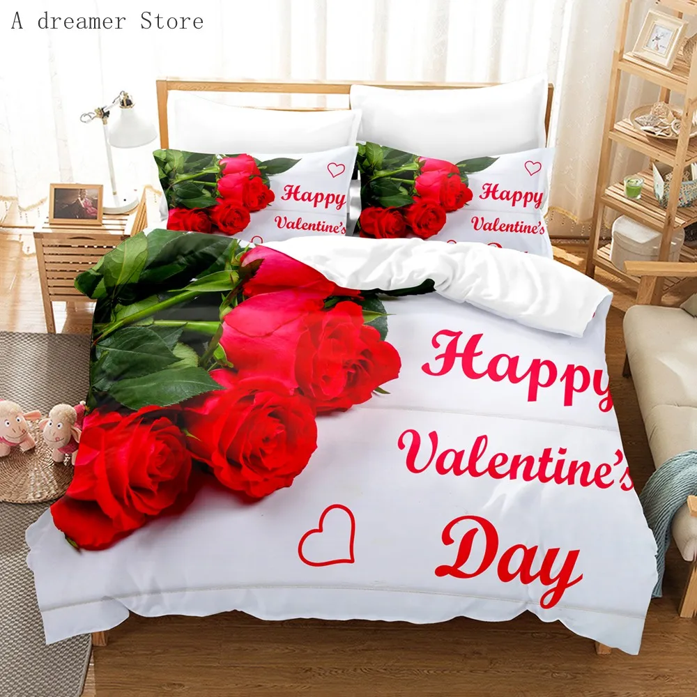 Cover Rose Floral Duvet Microfiber Romantic Theme Blossom Flowers Print Bedding Set Valentine's Day Gift Couple ddmysmile Comforter Cover Smile