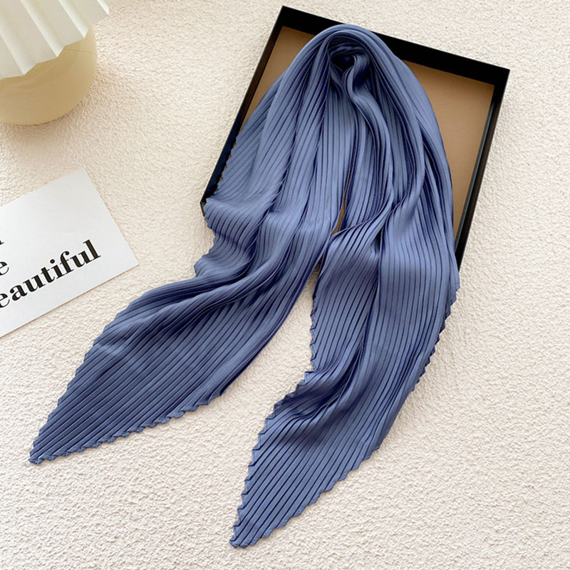 Women Solid Scarf Square Color Decorative Headscarf Crinkled Hair Scarf Silk Pleated Scarf Satin Neckerchief Neck Wear Scarves smile
